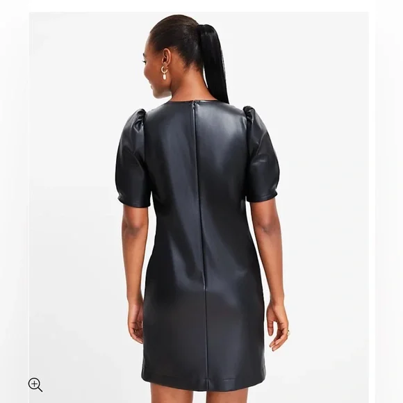 NWOT LOFT Short sleeve Black Leather Dress - Picture 3 of 7